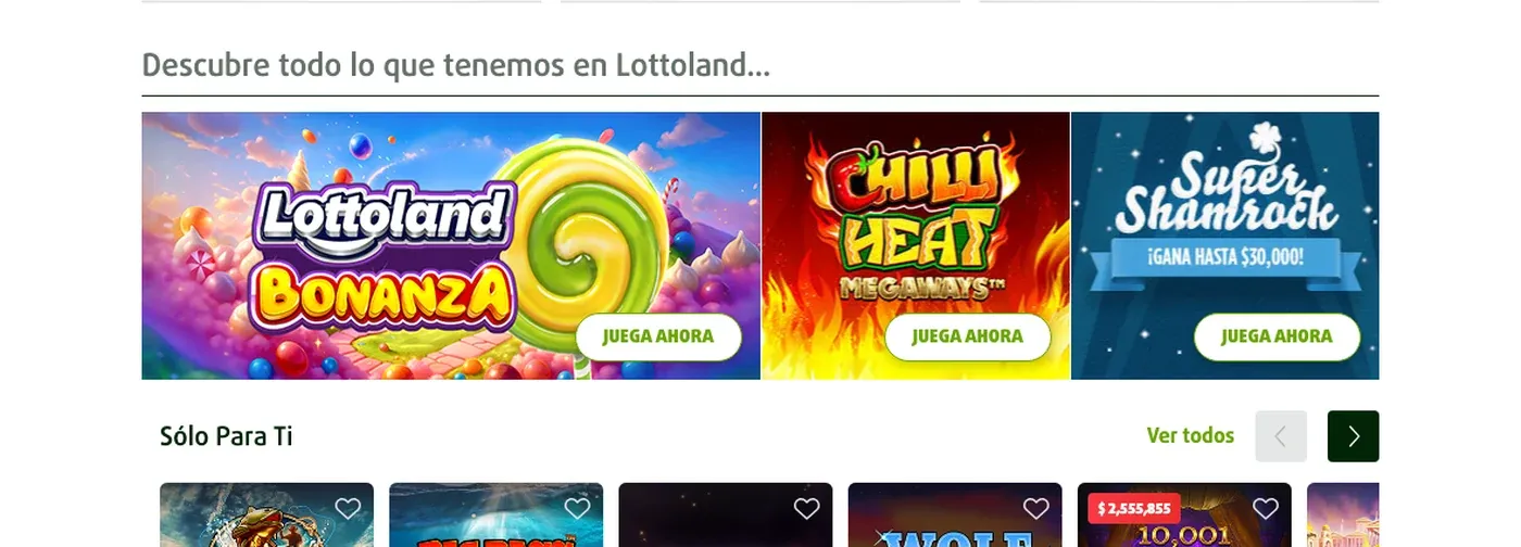Vista general de Lottoland México con sus productos y juegos destacados