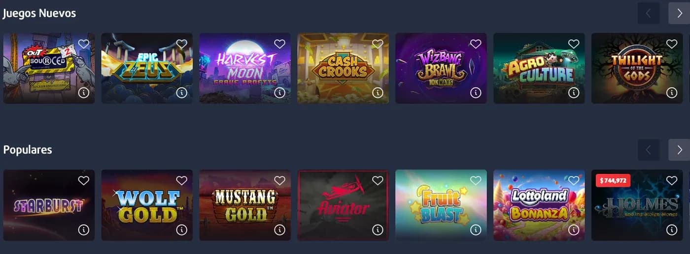 Filas de Juegos Nuevos y Populares en el casino de Lottoland México