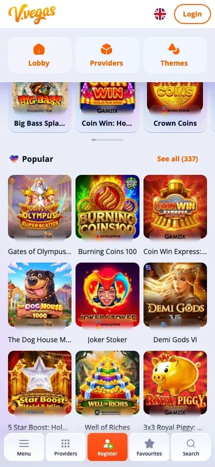 Vulkan Vegas mobile preview
