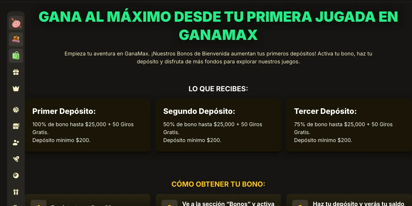 Condiciones del bono de bienvenida de Ganamax