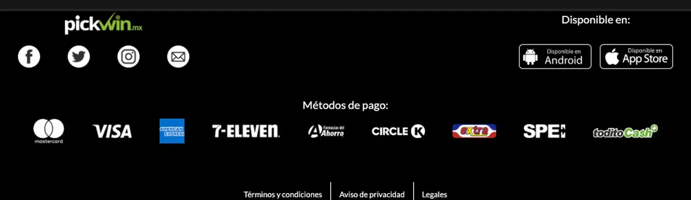 Métodos de pago anunciados públicamente por Pickwin México