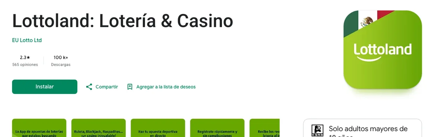 Ficha oficial de Lottoland en Google Play con desarrollador, valoración y descargas