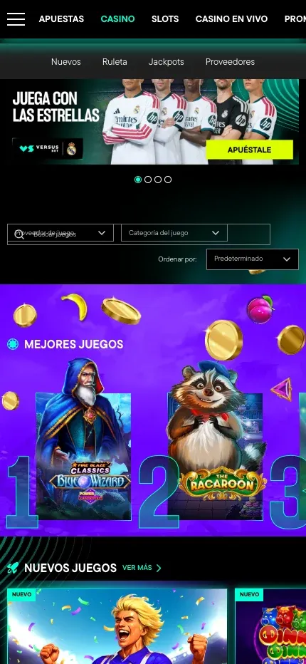 Lobby responsive de VERSUSbet México en un teléfono.