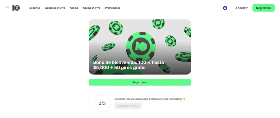 Bono de bienvenida con giros gratis de 10bet México