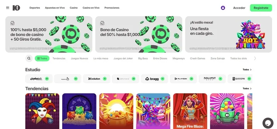 Bono de casino con 50 giros gratis de 10bet México