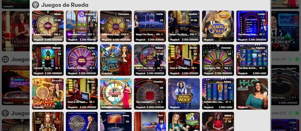 Juegos de rueda y mesas en vivo disponibles en 10bet México