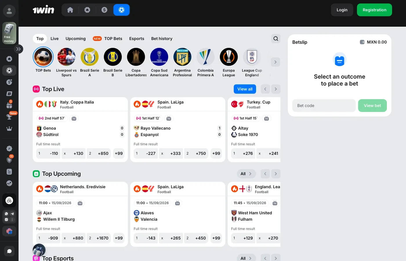 1win sportsbook with live and upcoming events