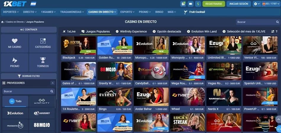 Casino en vivo de 1xBet Argentina