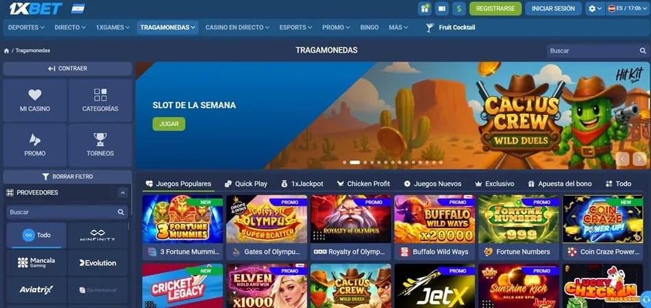 Lobby de tragamonedas de 1xBet Argentina