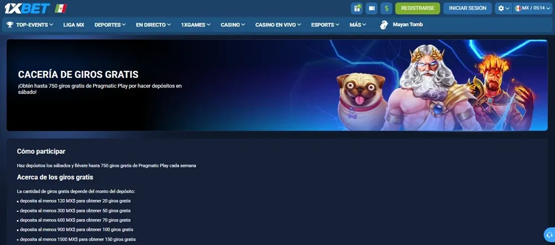 Cacería de Giros Gratis para juegos de Pragmatic Play en 1xBet México