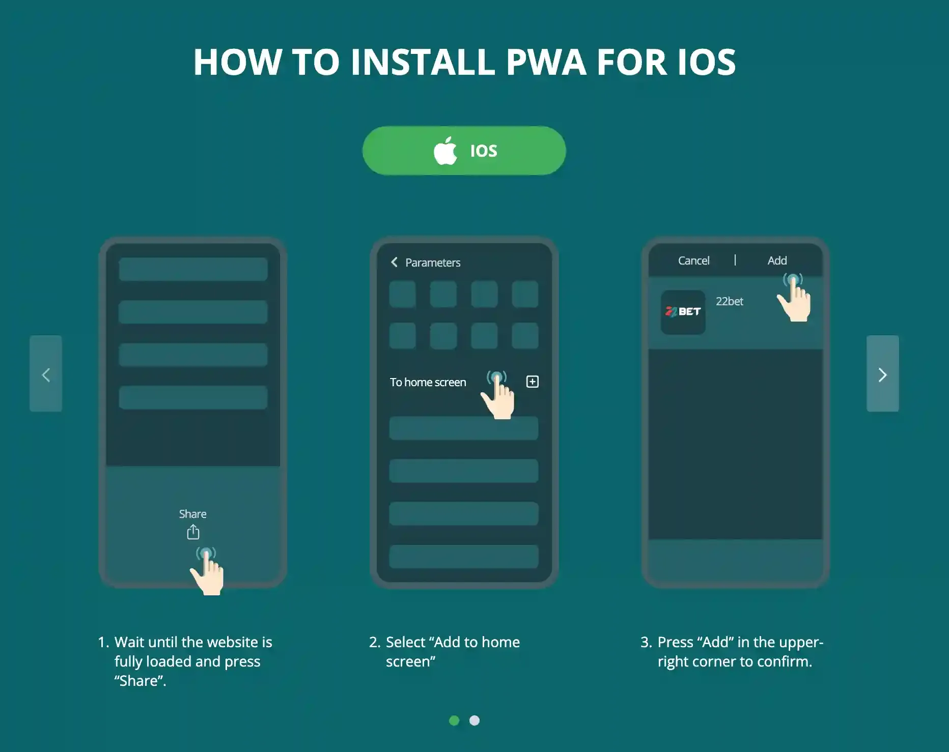 22Bet iOS PWA installation instructions