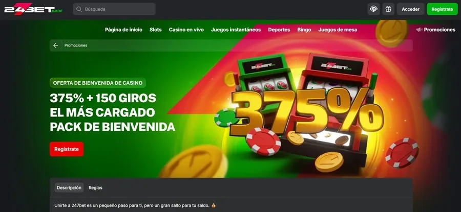 Bono de bienvenida con 150 giros de 247bet México