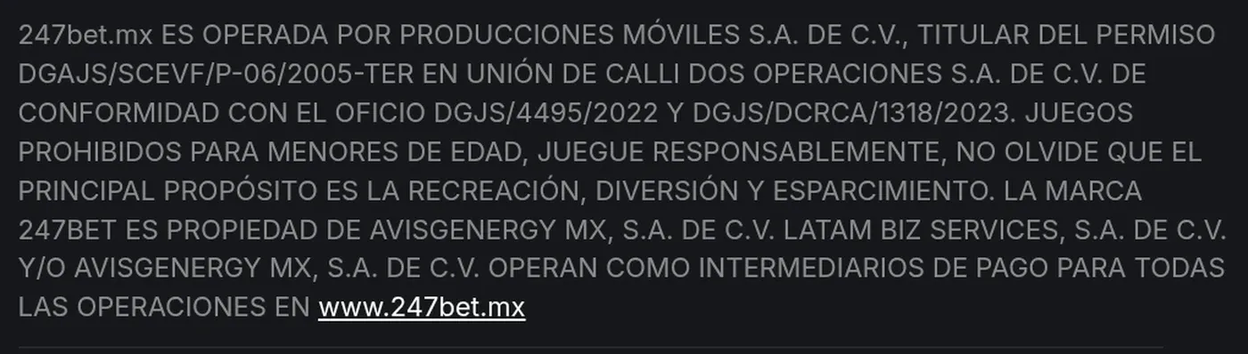 Operador y permiso federal de 247bet México
