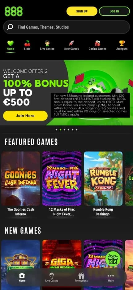 888 Casino mobile preview