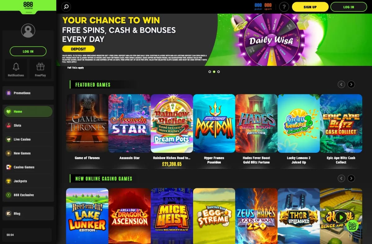 888 Casino desktop site