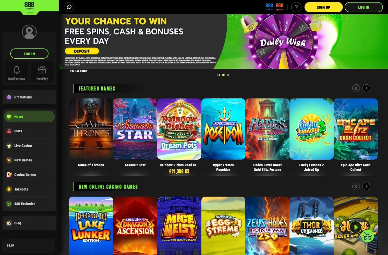 888 Casino desktop