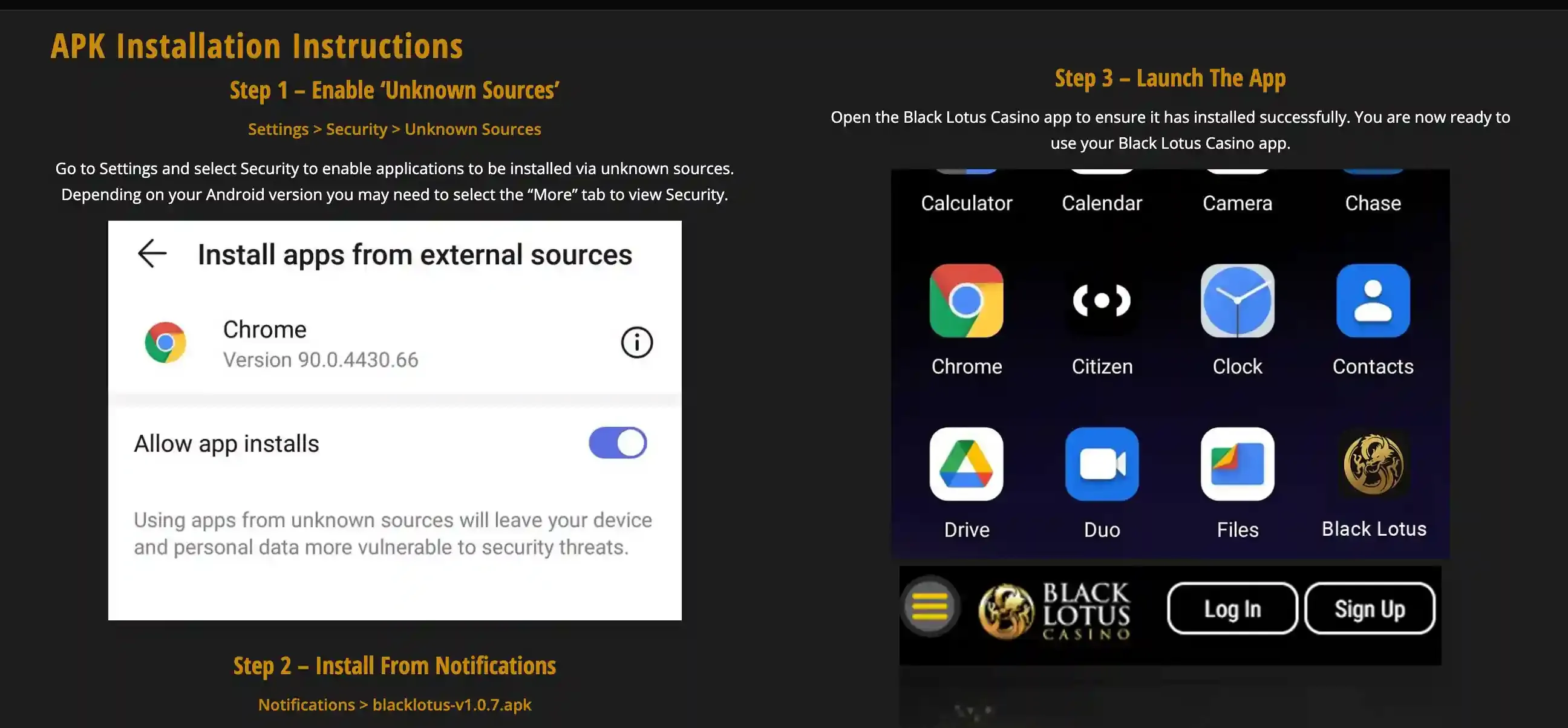 Black Lotus Android APK installation