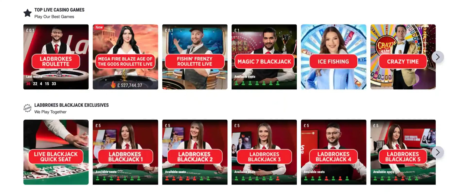Ladbrokes live-casino and branded-table lobby