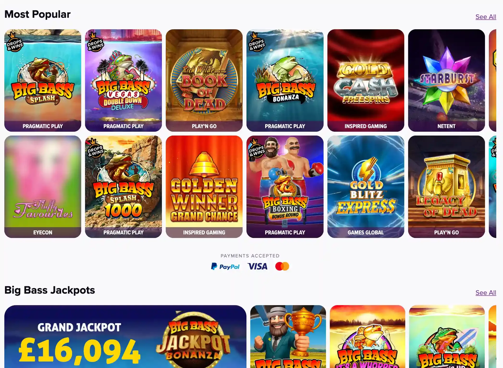 LottoGo casino lobby with popular slots and jackpot games