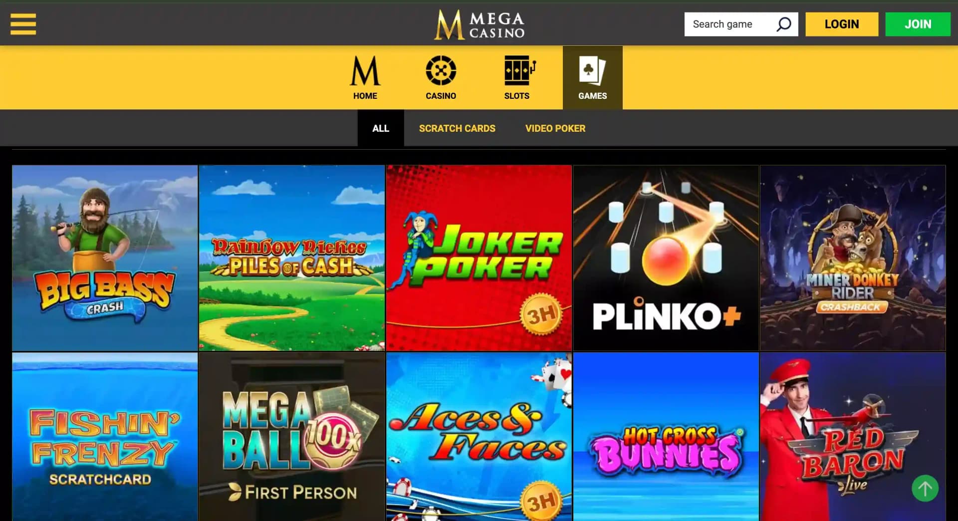 Mega Casino games screenshot
