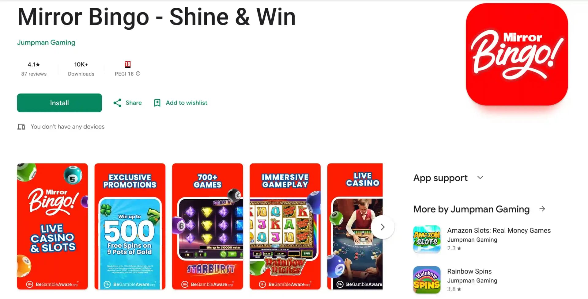 Mirror Bingo app screenshot