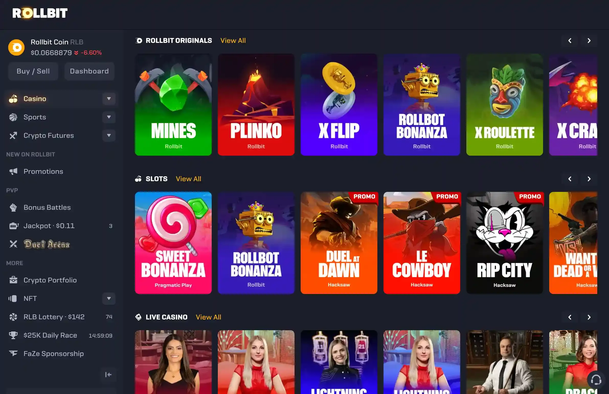 Rollbit games screenshot