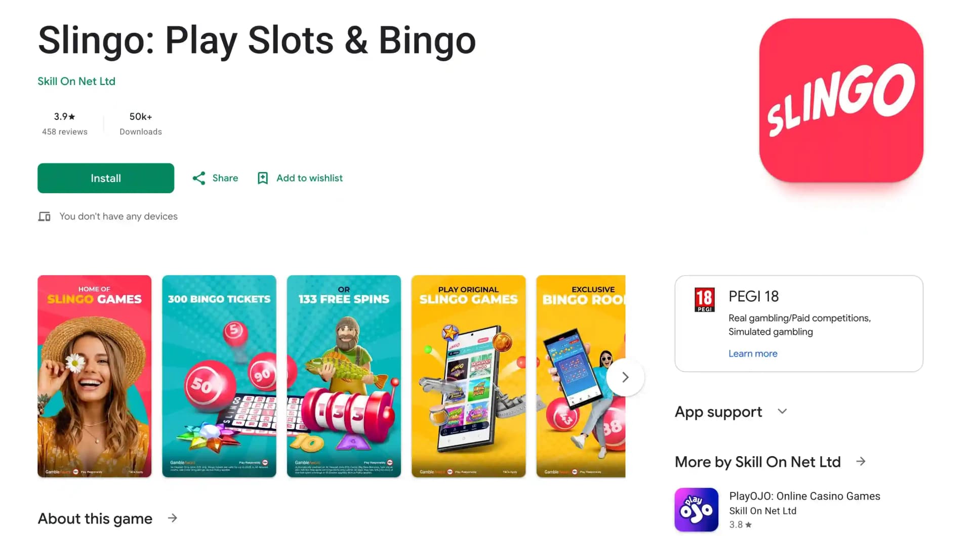 Slingo app screenshot