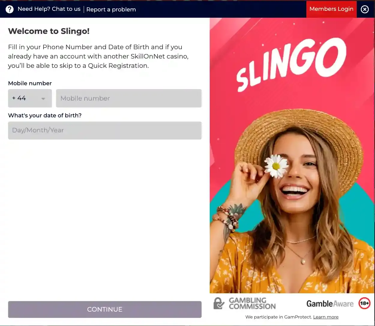 Slingo join screenshot
