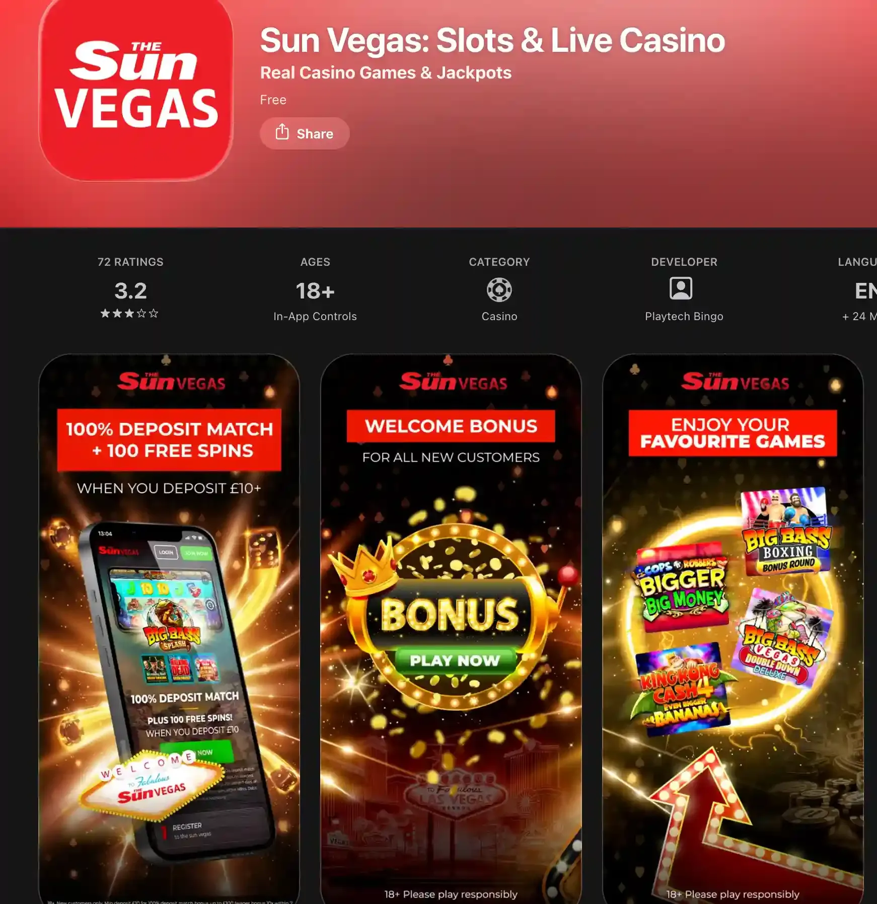 Sun Vegas app screenshot