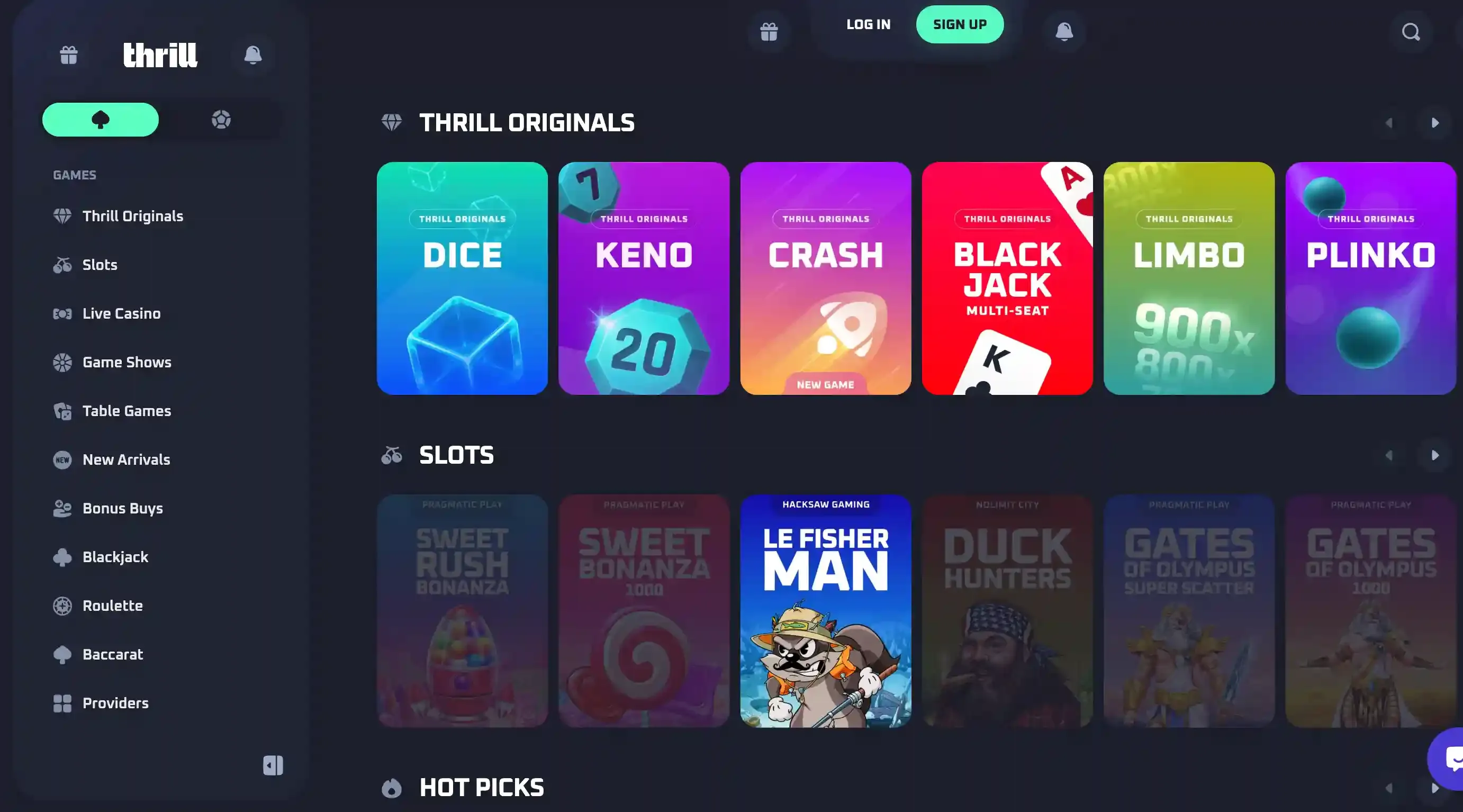 Thrill casino games screenshot