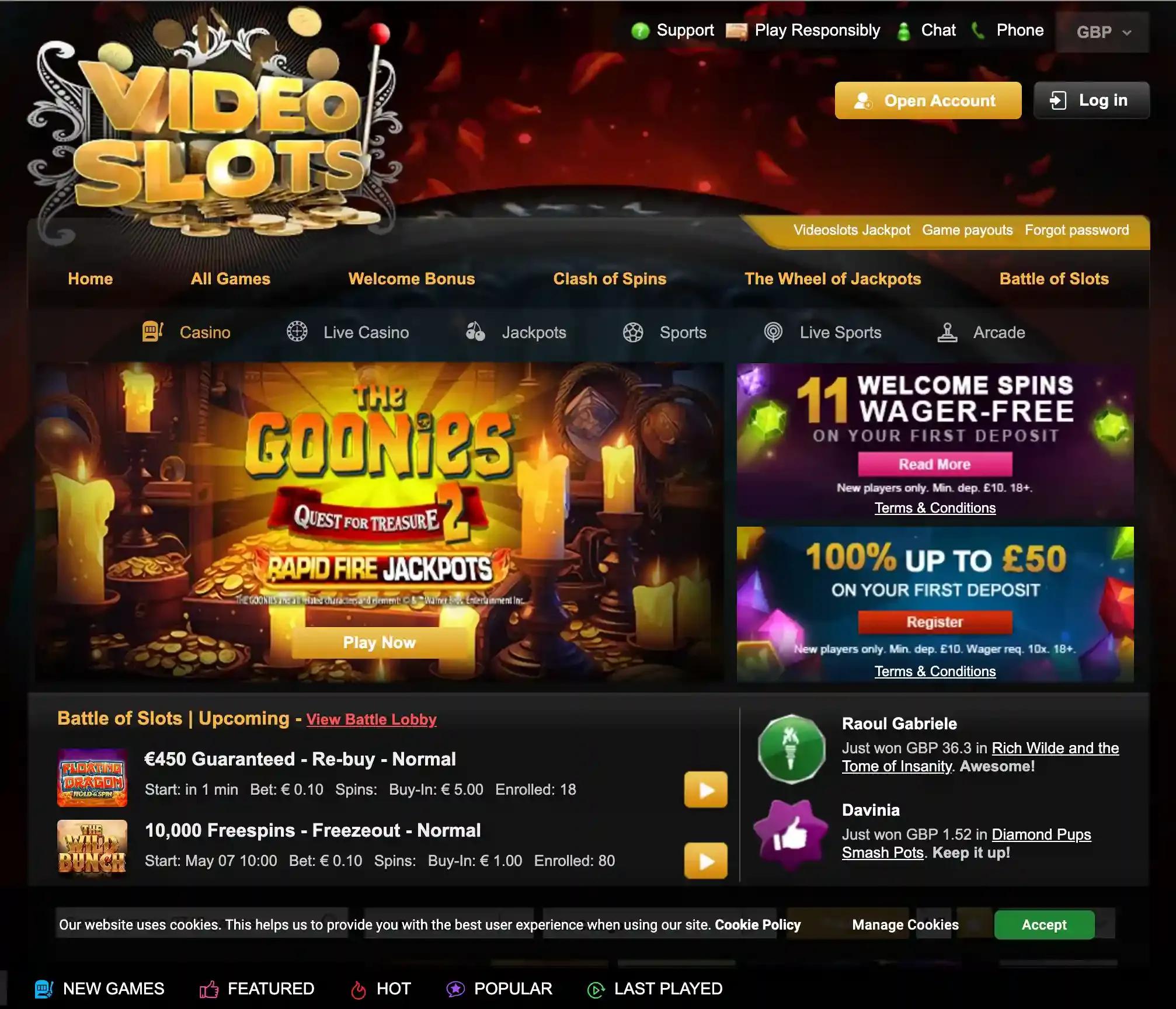 Videoslots desktop screenshot