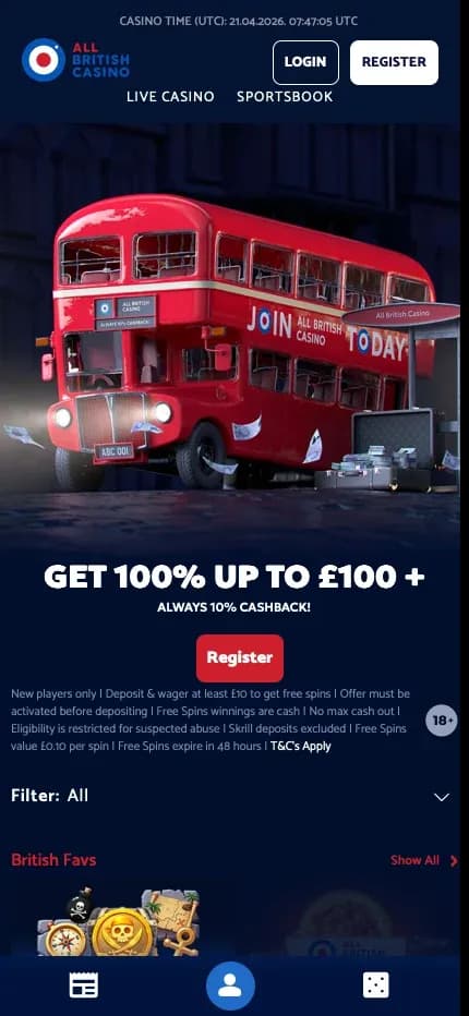 All British Casino mobile preview