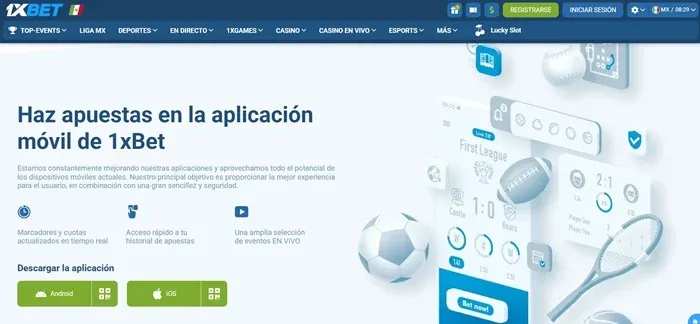 Página Haz apuestas en la aplicación móvil de 1xBet con descargas para Android e iOS