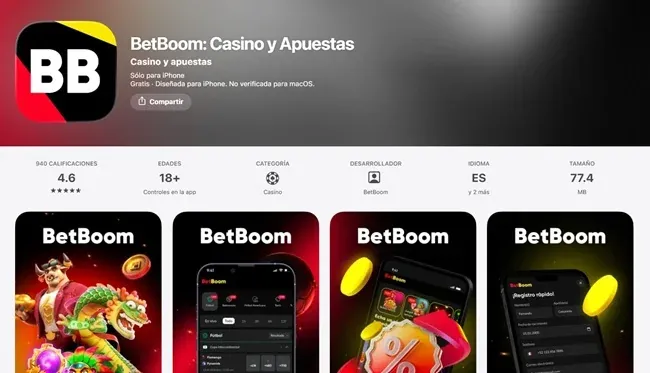 Ficha de BetBoom: Casino y Apuestas en App Store con calificación 4.6 y clasificación 18+