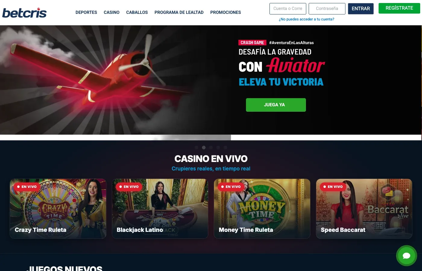 Casino en vivo y juegos de Betcris México