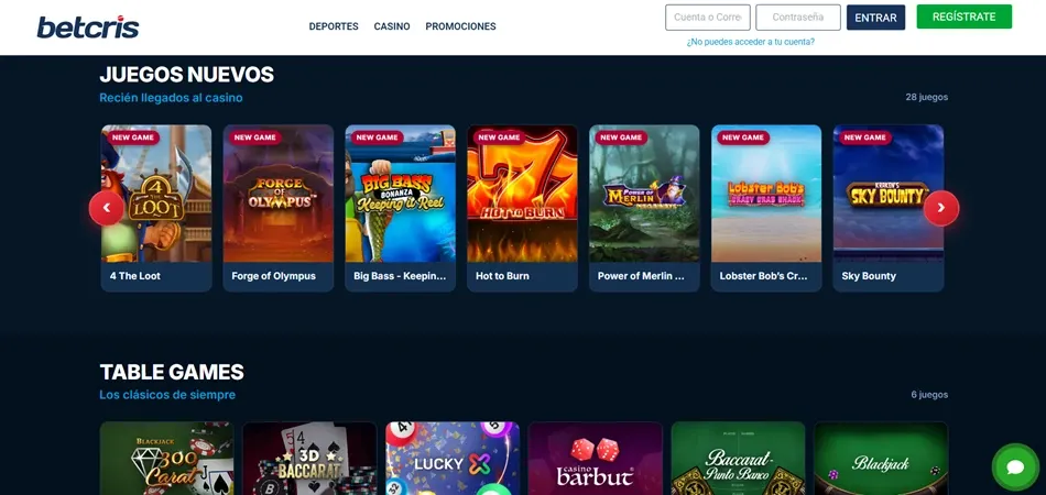 Juegos nuevos y de mesa en Betcris México