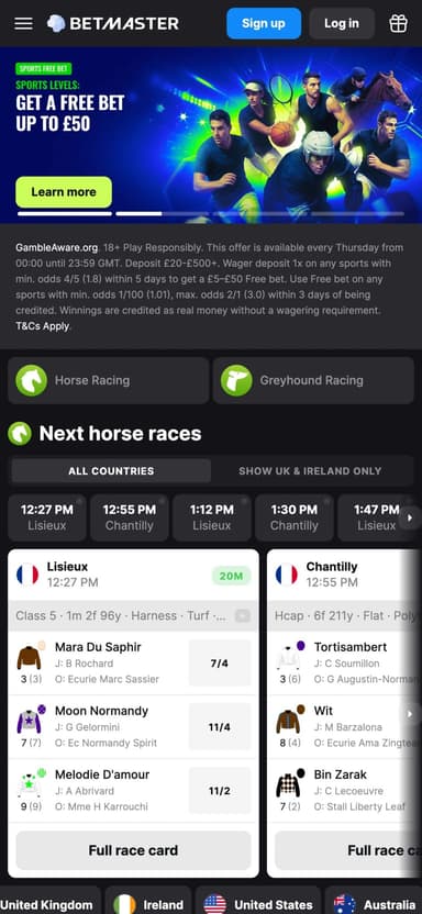 Betmaster mobile site