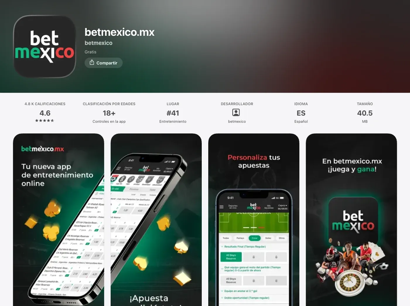 App de BetMexico para iPhone en la App Store
