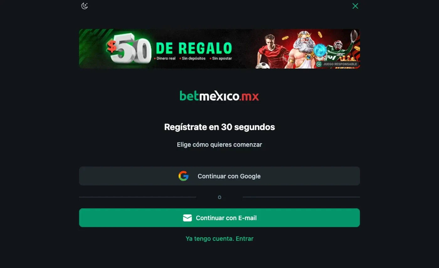 Formulario actual de registro en BetMexico