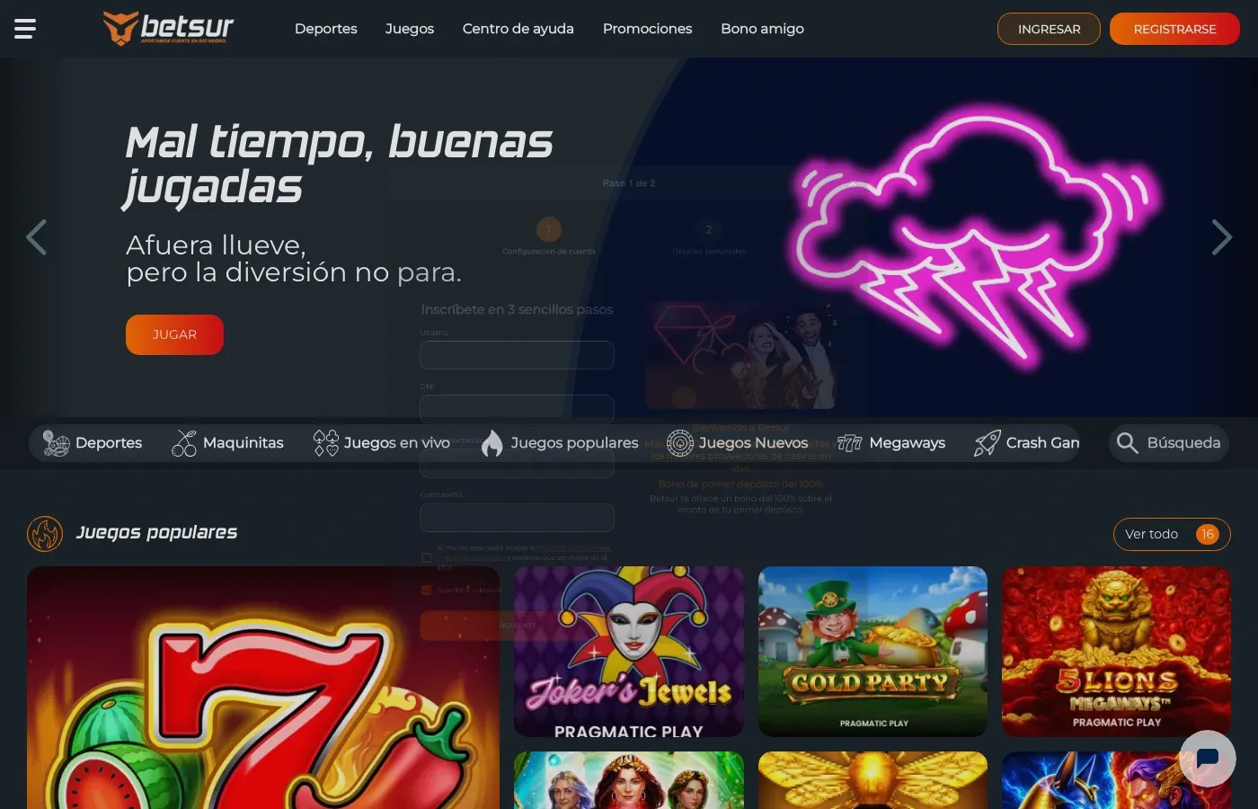 Primer paso del registro de Betsur con DNI y correo