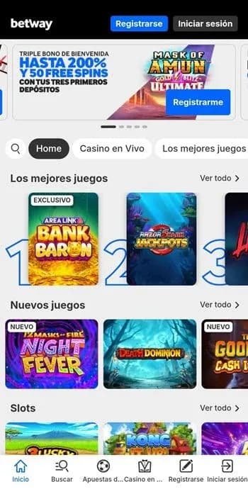 Aplicación de casino de Betway en Android