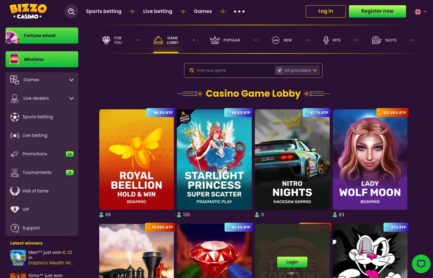 Bizzo Casino desktop