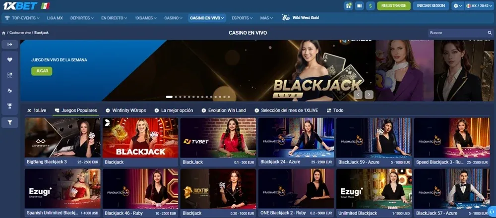 Mesas de blackjack en vivo de 1xBet México