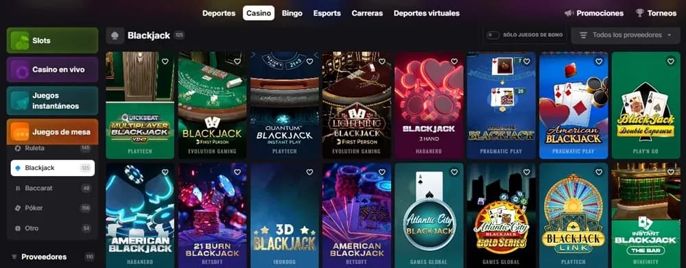 Lobby de blackjack de Betmaster México
