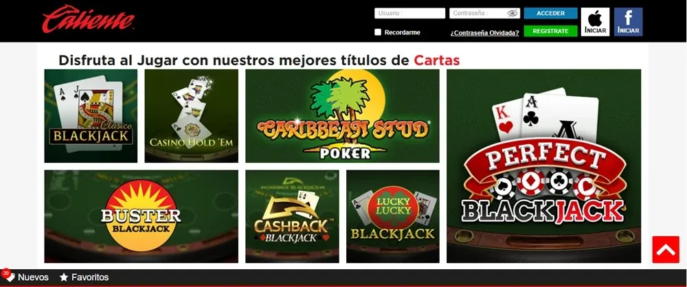Juegos de blackjack de Caliente México