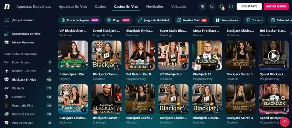 Catálogo de blackjack de Novibet México