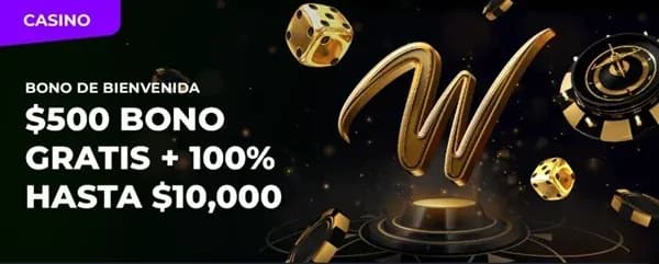 Bono de bienvenida de casino de $500 bono gratis + 100% hasta $10,000