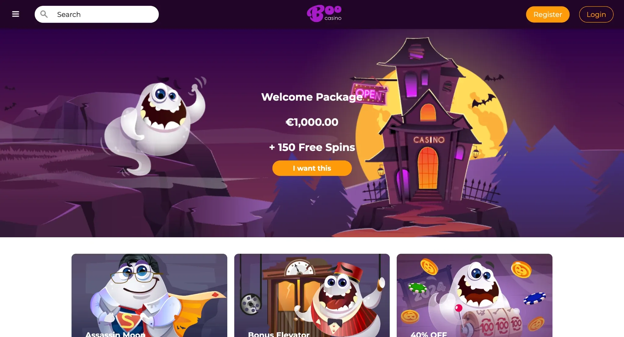 Boo Casino welcome page for Irish players