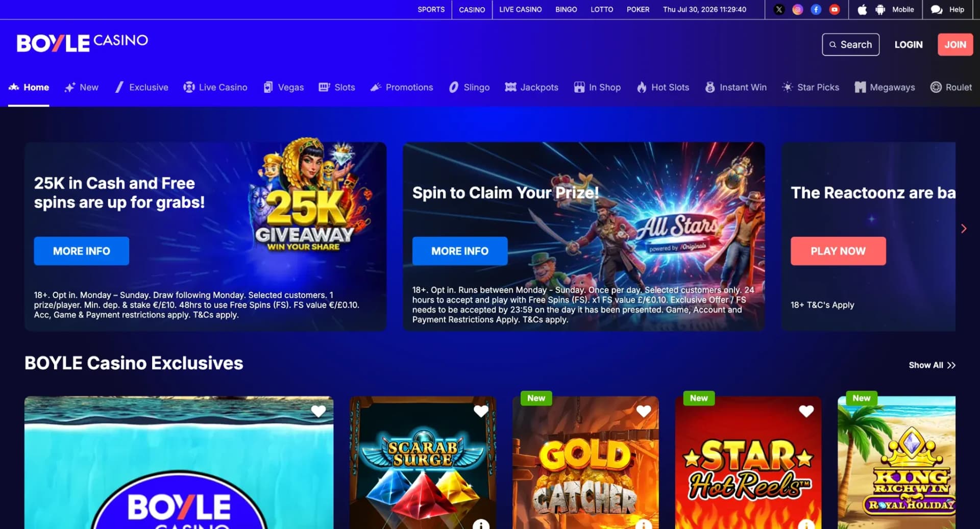 BoyleSports casino lobby and exclusive games in Ireland