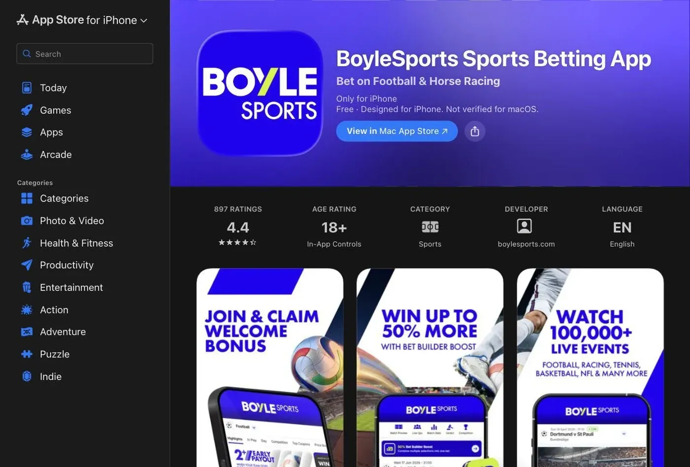BoyleSports App Store listing identifying the native product as a sports betting app
